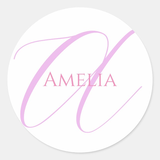 Chic Name Monogram Initial Letter Calligrafy Runder Aufkleber (Vorderseite)