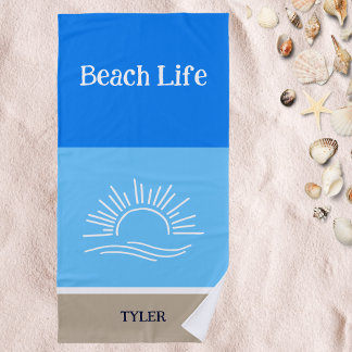 Chic Name Tan und Light Blue Stripes Sea Strandtuch