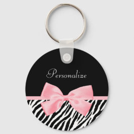 Chic Name Zebra Print Soft Girly Light Pink Ribbon Schlüsselanhänger