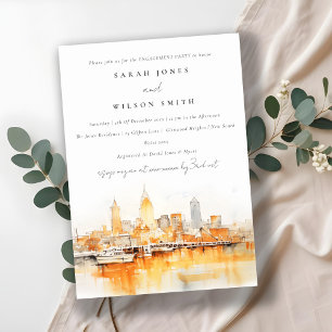 Chic Nashville City Skyline Watercolor Verlobung Einladung