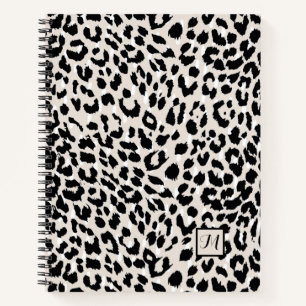 Chic Natural and Black Animal Print mit Monogram Notizbuch