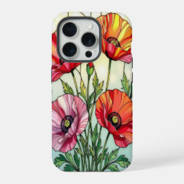 Chic nature lovers cute poppies stained Glass iPhone 15 Pro Hülle