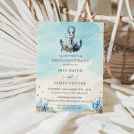 Chic Nautical Anchor Beach Modern Engagement Party Einladung