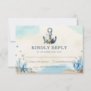 Chic Nautical Anchor Beach Moderne Hochzeit RSVP Karte