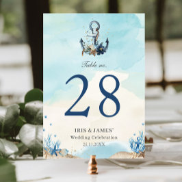 Chic Nautical Anchor Beach Moderne Hochzeit Tischnummer