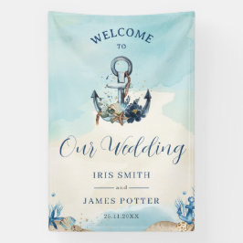 Chic Nautical Anchor Beach Moderne Hochzeit Willko Banner