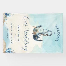 Chic Nautical Anchor Beach Moderne Hochzeit Willko Banner