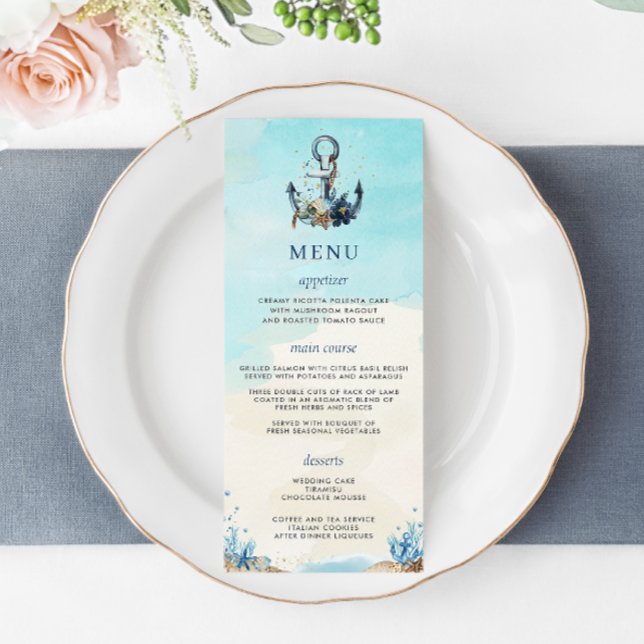 Chic Nautical Anchor Beach Seashore Wedding Menü Programm (Von Creator hochgeladen)