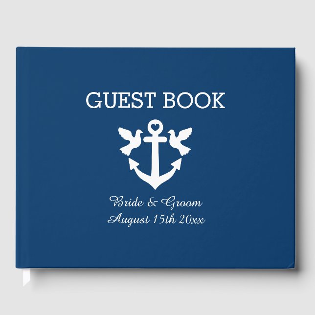 Chic nautical anker White Taube Symbol Hochzeit Gästebuch (Vorderseite)