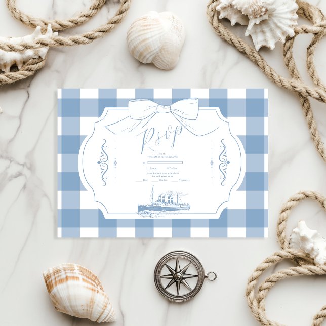 Chic Nautical Coquette Bow Wedding RSVP Karte (Von Creator hochgeladen)