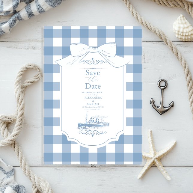 Chic Nautical Coquette Bow Wedding Save The Date (Von Creator hochgeladen)