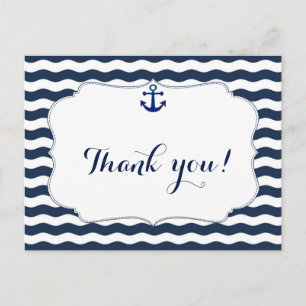 Chic Nautical Navy Waves Wedding Vielen Dank Postkarte