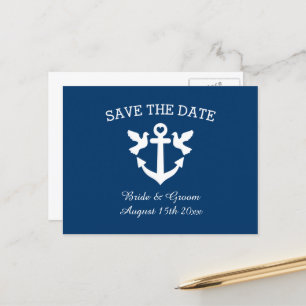 Chic nautical Thema Hochzeit speichern Sie das Dat Ankündigungspostkarte