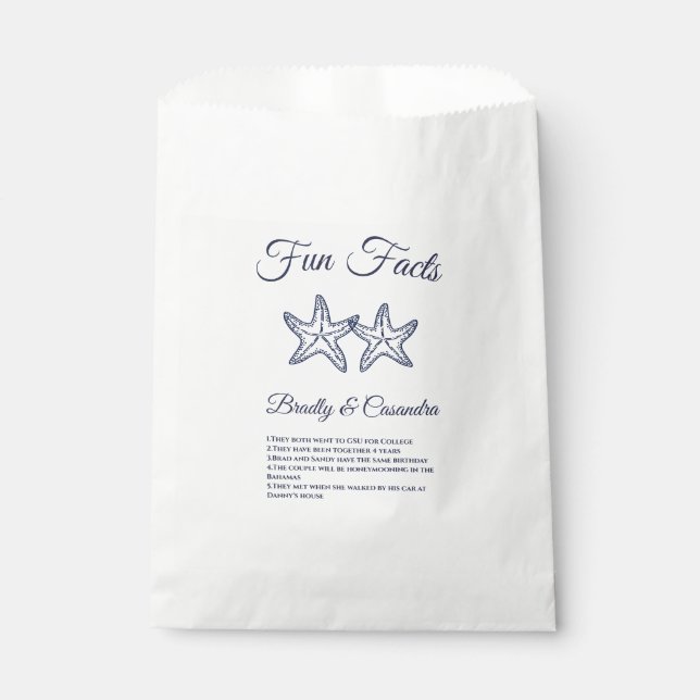 Chic Nautical Wedding Navy Blue Starfish Fun Fakte Geschenktütchen (Vorderseite)