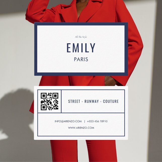 Chic Navy Beauty / Fashion QR Code Business Card Visitenkarte (Von Creator hochgeladen)