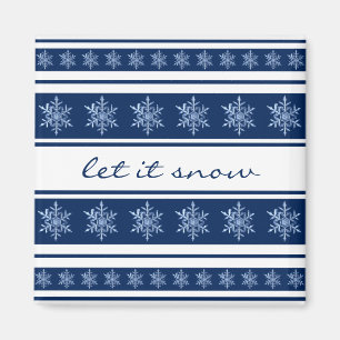 Chic Navy Blau und White Strip Snowflake Magnet