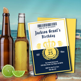 Chic Navy Blue Beer Label Brauerei Thema Geburtsta Einladung