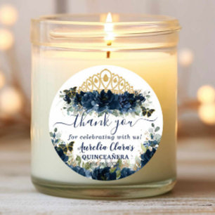 Chic Navy Blue Floral Rose Schmetterlinge Gefallen Runder Aufkleber