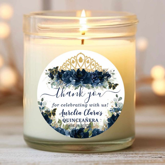 Chic Navy Blue Floral Rose Schmetterlinge Gefallen Runder Aufkleber (Von Creator hochgeladen)