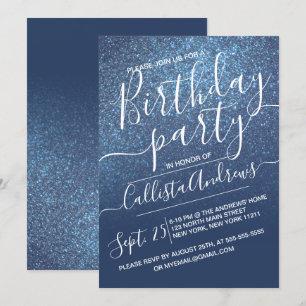 Chic Navy Blue Funkelnd Glitzer Ombre Birthday Einladung