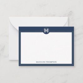 Chic Navy Blue Geometric Modern Monogram Mitteilungskarte