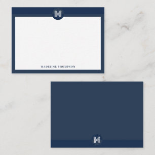 Chic Navy Blue Geometric Modern Monogram Mitteilungskarte
