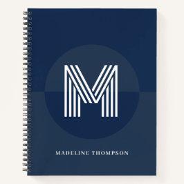 Chic Navy Blue Geometric Modern Monogram Notizbuch