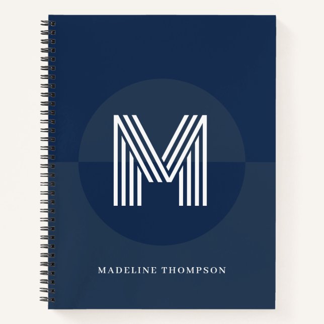 Chic Navy Blue Geometric Modern Monogram Notizbuch (Vorderseite)