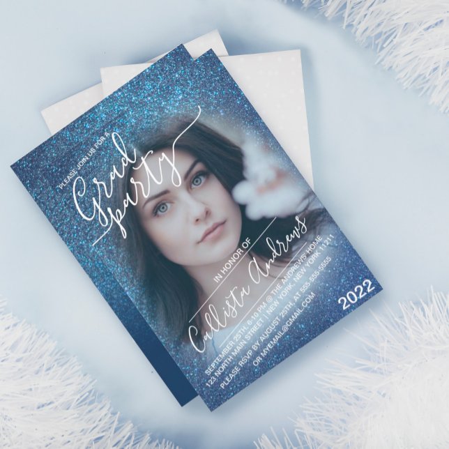 Chic Navy Blue Glitzer Ombre Foto Abschluss Einladung (Von Creator hochgeladen)