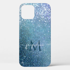 Chic Navy Blue Glitzer Sparkle Girly Monogram Name Case-Mate iPhone Hülle