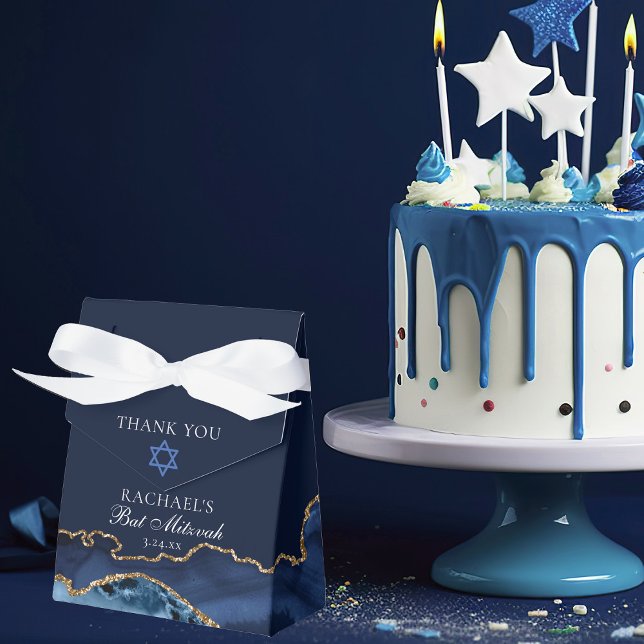 Chic Navy Blue Gold Agate Bat Mitzvah Extravagante Geschenkschachtel (Von Creator hochgeladen)