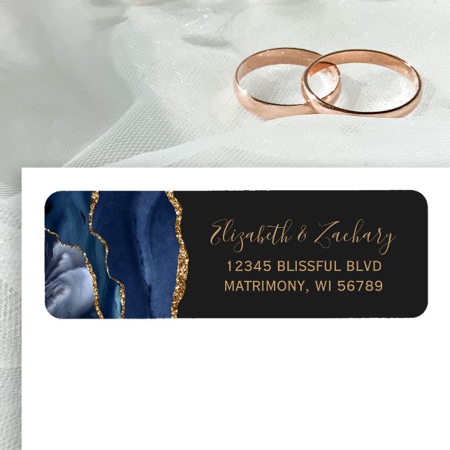 Chic Navy Blue Gold Dark Wedding Rücksendeadresse (Von Creator hochgeladen)
