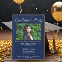 Chic Navy Blue Gold Foto Graduation Party