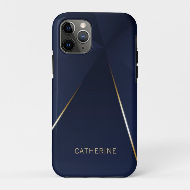 Chic Navy Blue Gold Geometric Personalisiert Name Case-Mate iPhone Hülle (Rückseite)