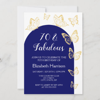 Chic Navy Blue Gold Schmetterlinge Fabulous Geburt Einladung