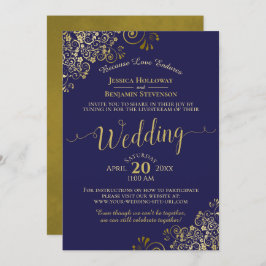 Chic Navy Blue & Gold Virtual Wedding Livestream Einladung
