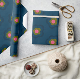 Chic Navy Blue Hot Pink Blumenzettel Geburtstag Geschenkpapier