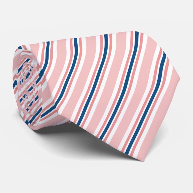 Chic Navy Blue Light Blush Pink Stripes Muster Krawatte (Gerollt)