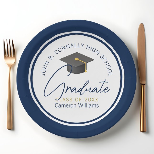 Chic Navy Blue Modern 2025 Graduation Party Pappteller (Von Creator hochgeladen)