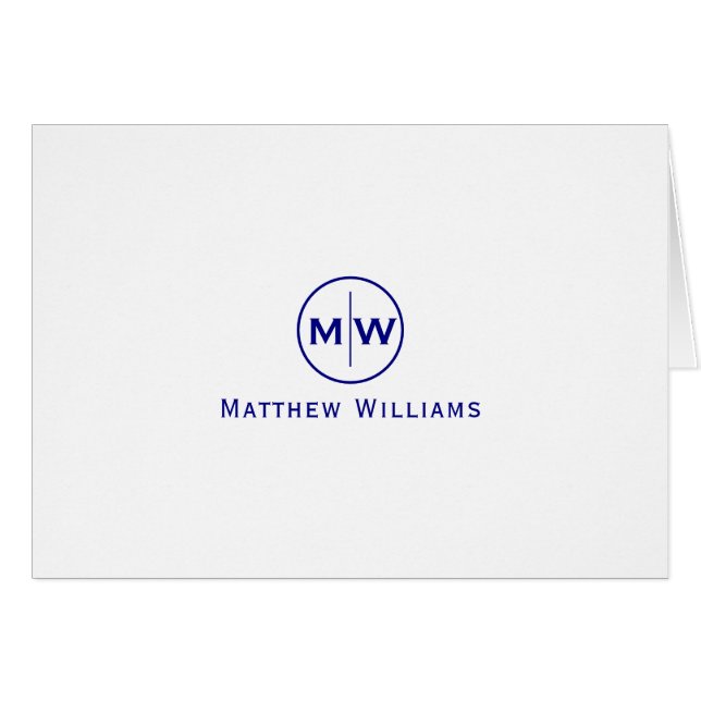 Chic Navy Blue Modern Circle Two Monogram Initial (Vorderseite (Horizontal))
