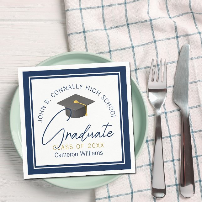 Chic Navy Blue Modern Graduation Party Serviette (Von Creator hochgeladen)