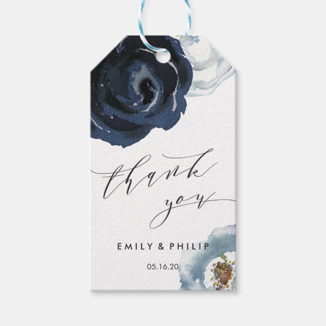 Chic Navy Blue Peony Floral Wedding Geschenkanhänger (Vorderseite)