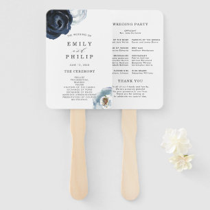 Chic Navy Blue Peony Floral Wedding Programm Fächer