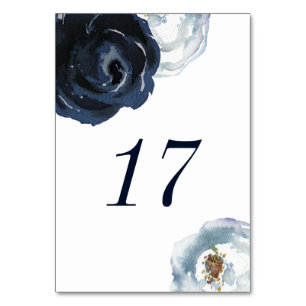 Chic Navy Blue Peony Floral Wedding Tischnummer