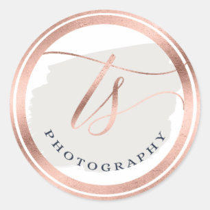 Chic Navy Blue & Rose Gold Foil Company Logo Runder Aufkleber