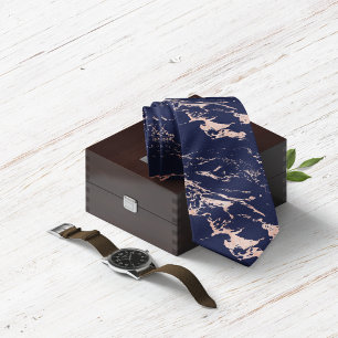 Chic Navy Blue Rose Gold Foil Marmor Krawatte