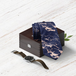 Chic Navy Blue Rose Gold Foil Marmor Krawatte