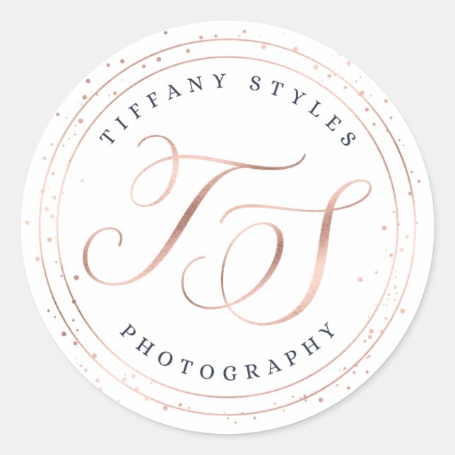 Chic Navy Blue & Rose Gold Trendfirma Logo Runder Aufkleber