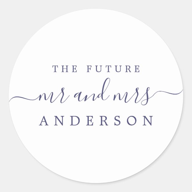 Chic Navy Blue Script Future Mr. Wedding Runder Aufkleber (Vorderseite)