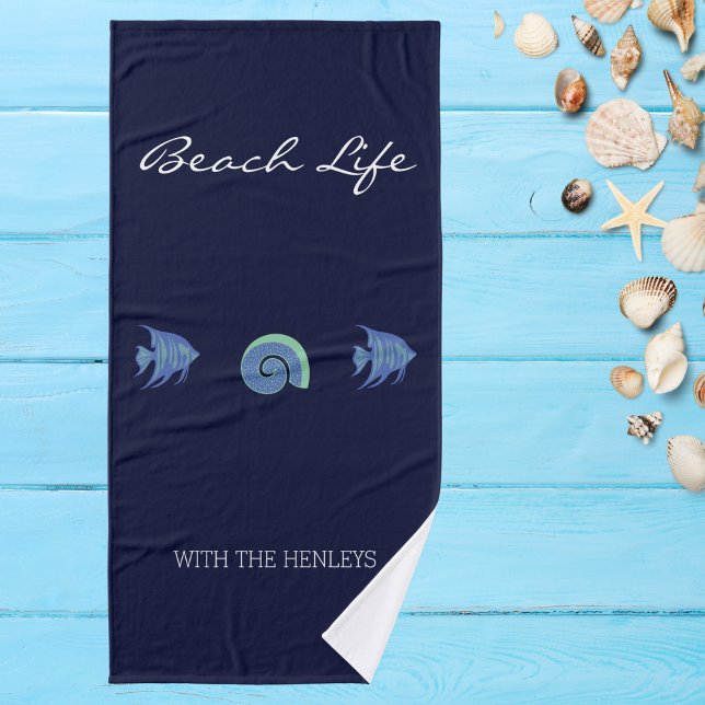 Chic Navy Blue Sea Life Family Name House Badhandtuch Set (Von Creator hochgeladen)